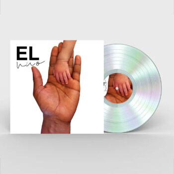 CD album cover for "El Niño" by Carlos Simpson, released in 2023. The artwork features a powerful image of an adult's hand gently holding a baby's hand against a white background. The text “EL niño” appears in bold and script fonts, symbolizing care, connection, and new beginnings.