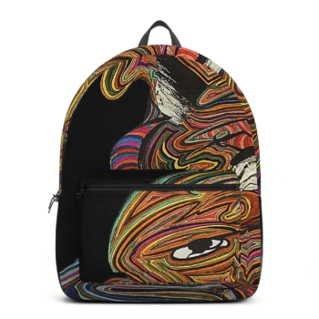 "Abstract art backpack by Carlos Simpson Art featuring swirling fingerprint-inspired lines in vivid colors on a bold black background. A unique wearable design from the 'Portrait of the Self’ collection." Suggested SEO Keywords (for captions, tags, or product descriptions): Carlos Simpson backpack, abstract, fingerprint design, wearable art accessory, colorful art backpack, unique designer backpack, Portrait of the Self, backpack, art, fashion, backpack, modern, abstract bag, expressive, line art design