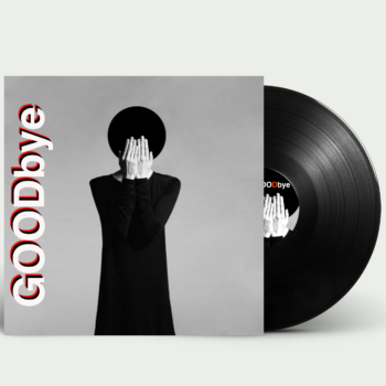 Vinyl album cover for GoodBye by Carlos Simpson, released on July 26, 2023, under CARLOS SIMPSON™ Music Production. The artwork features a monochrome figure in black attire with hands covering the face, framed by bold vertical typography spelling “GOODbye.” The visual evokes themes of identity, loss, and introspection, aligned with the album’s alternative/indie tone.