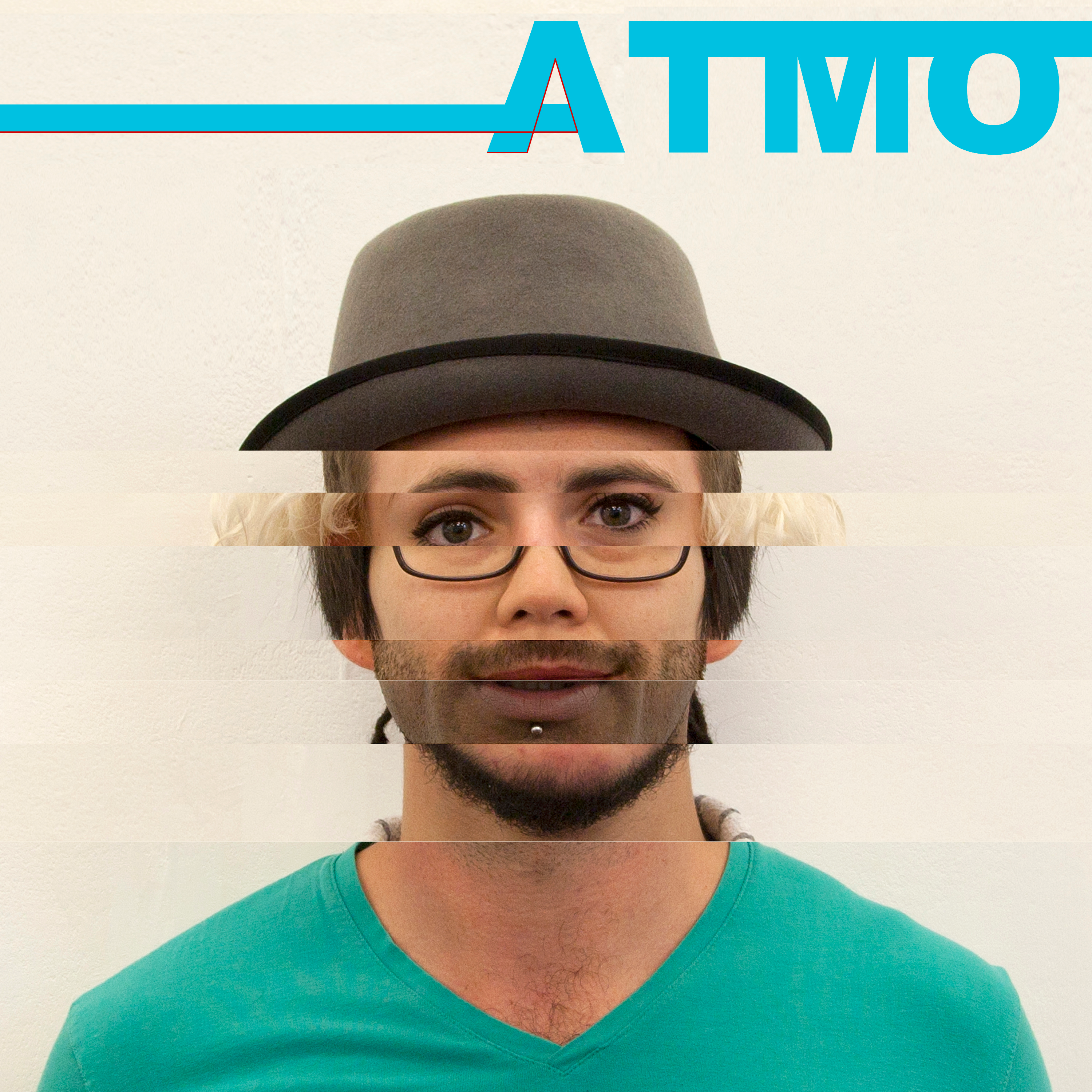 ATMO by Carlos Simpson — official 2022 album artwork featuring a fragmented portrait and cyan typography.